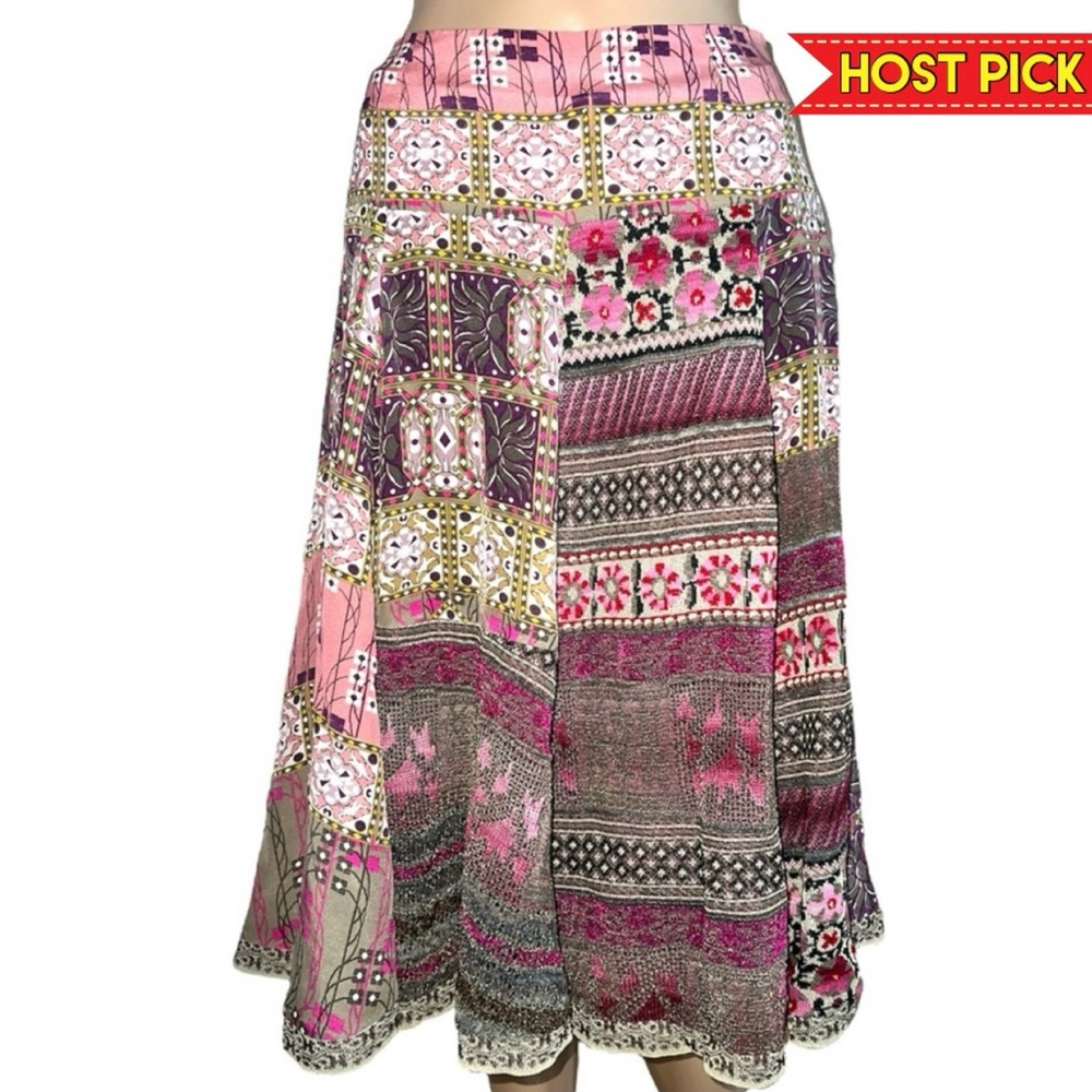 CHACOK | WOOL & SILK BLEND PATCHWORK FLORAL SKIRT
